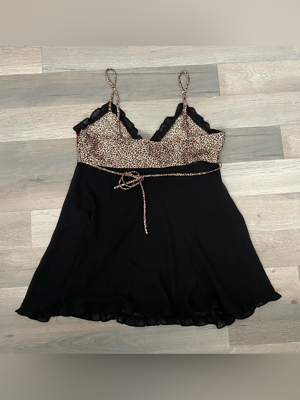 Vintage Secret Treasures Y2K Leopard Print Babydoll Top Red Velvet Bow Romantic - Picture 6 of 6